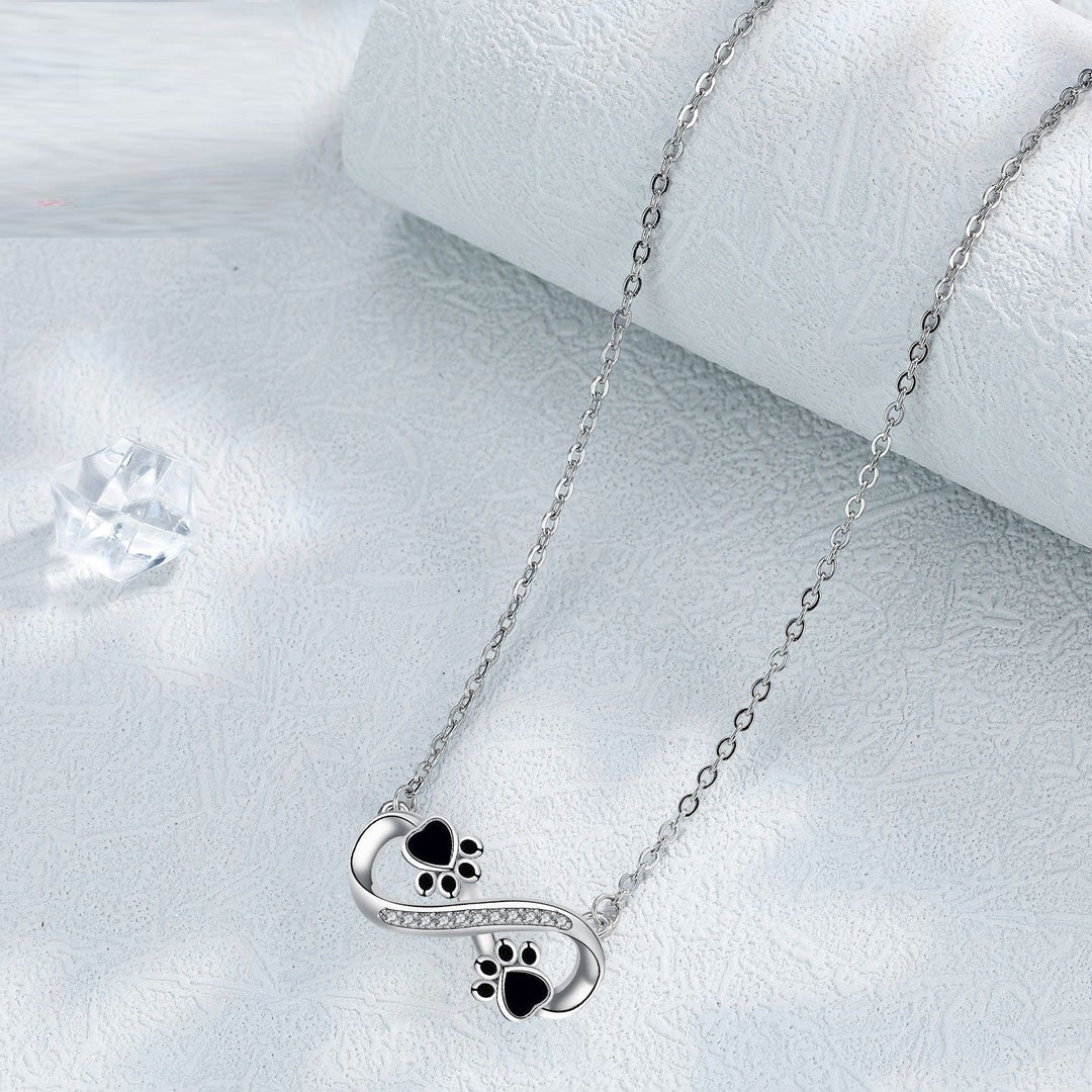 Infinity Paw Print Necklace with Zirconia