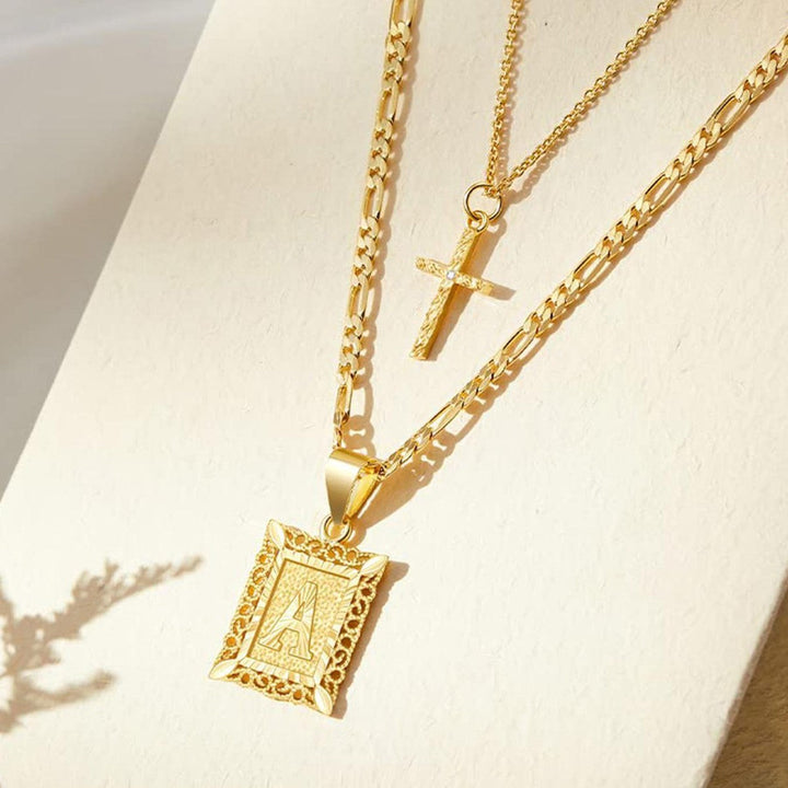 14k Initial Necklace + FREE Cross Necklace