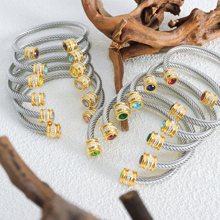 Personalized Birthstone Ends Twist Cuff Bracelets