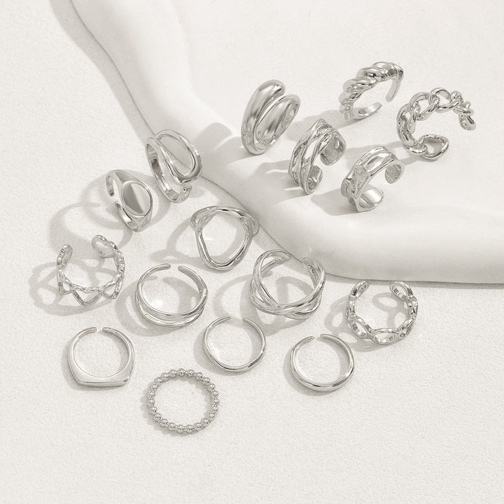 16pc Adjustable Geometric Ring Set