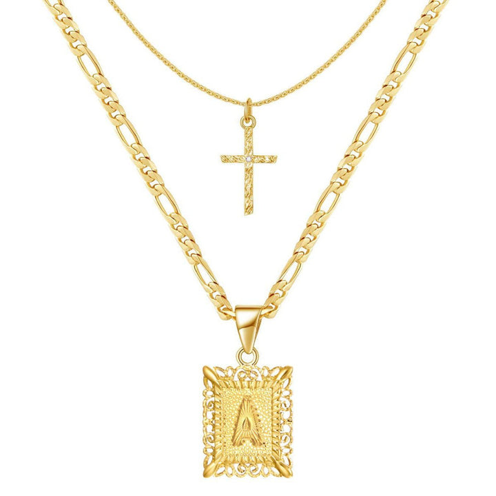 14k Initial Necklace + FREE Cross Necklace
