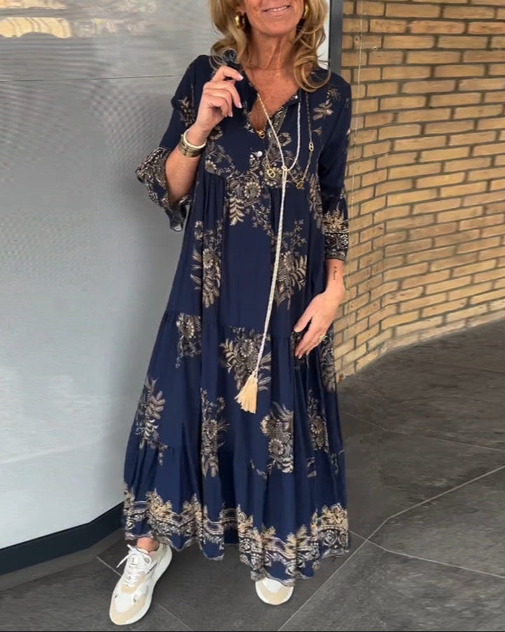 Monica Secrets | Vintage Loose V-Neck Midi Dress