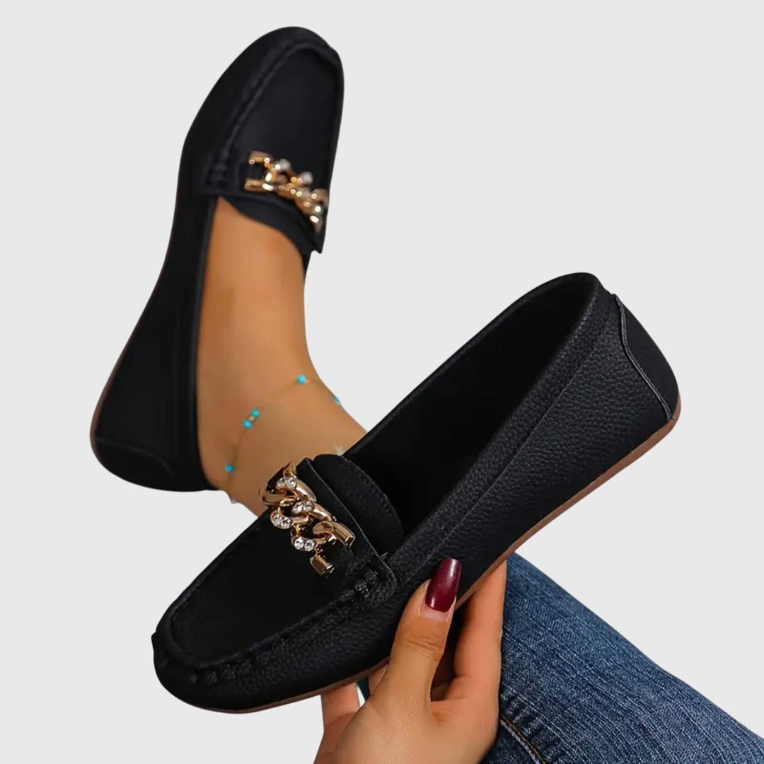 Monica Secrets | Flat Diamond Buckle Loafers