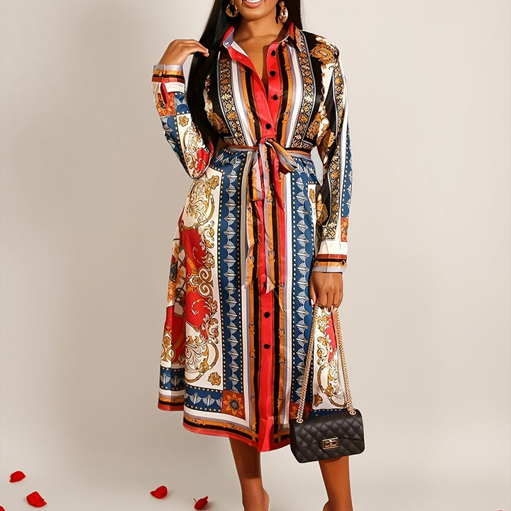 Monica Secrets | Mid-Calf Long Sleeve Shirt Dress