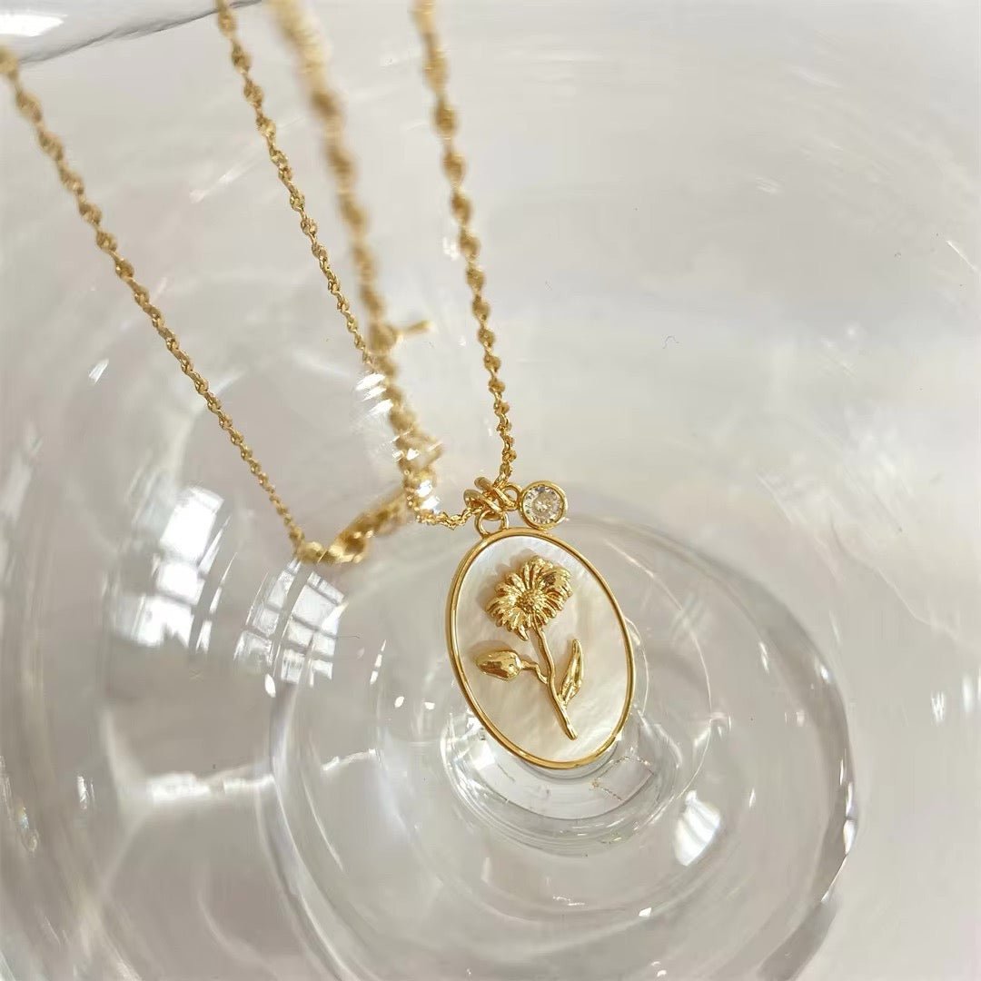 14k Dainty Birth Month Stone & Flower Charm Necklace