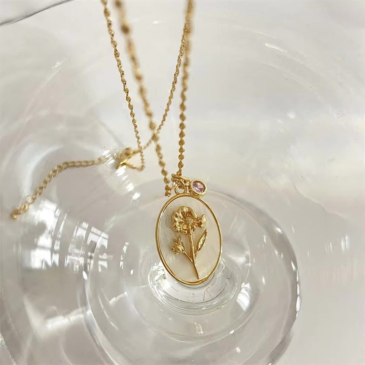 14k Dainty Birth Month Stone & Flower Charm Necklace