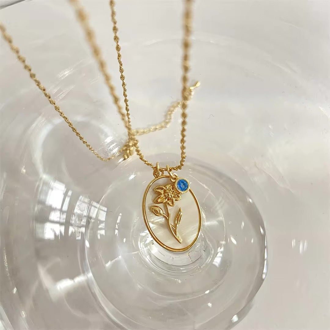 14k Dainty Birth Month Stone & Flower Charm Necklace