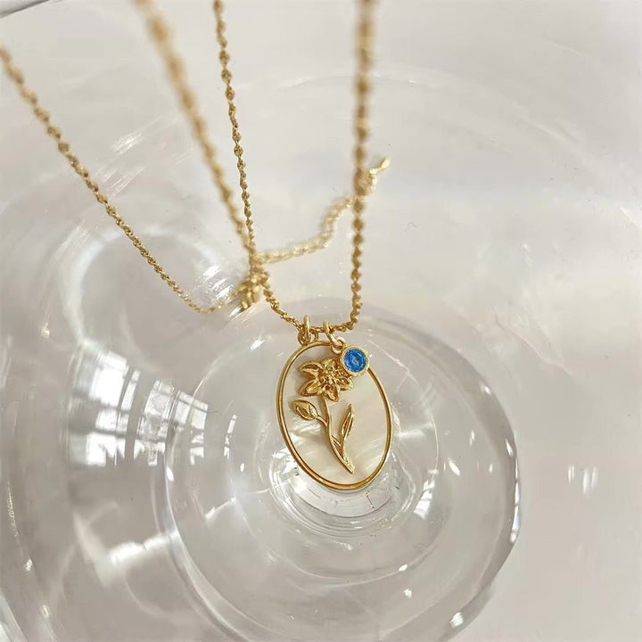 14k Dainty Birth Month Stone & Flower Charm Necklace