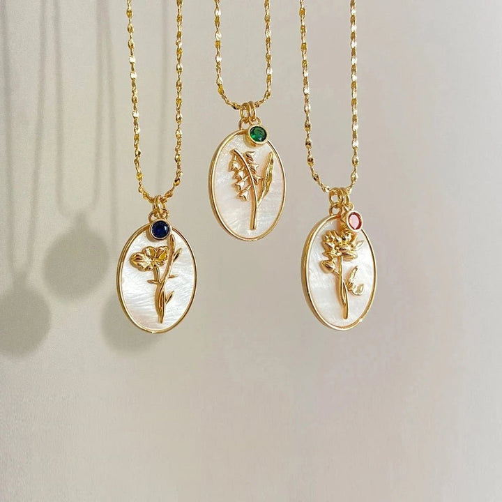 14k Dainty Birth Month Stone & Flower Charm Necklace