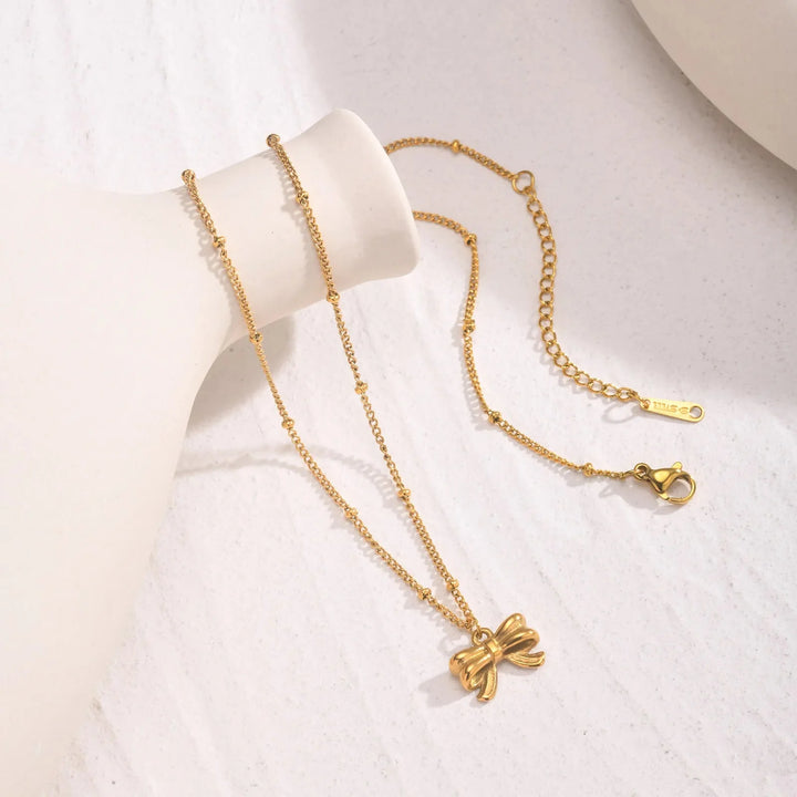 14k Dainty Feminine Bow Necklace