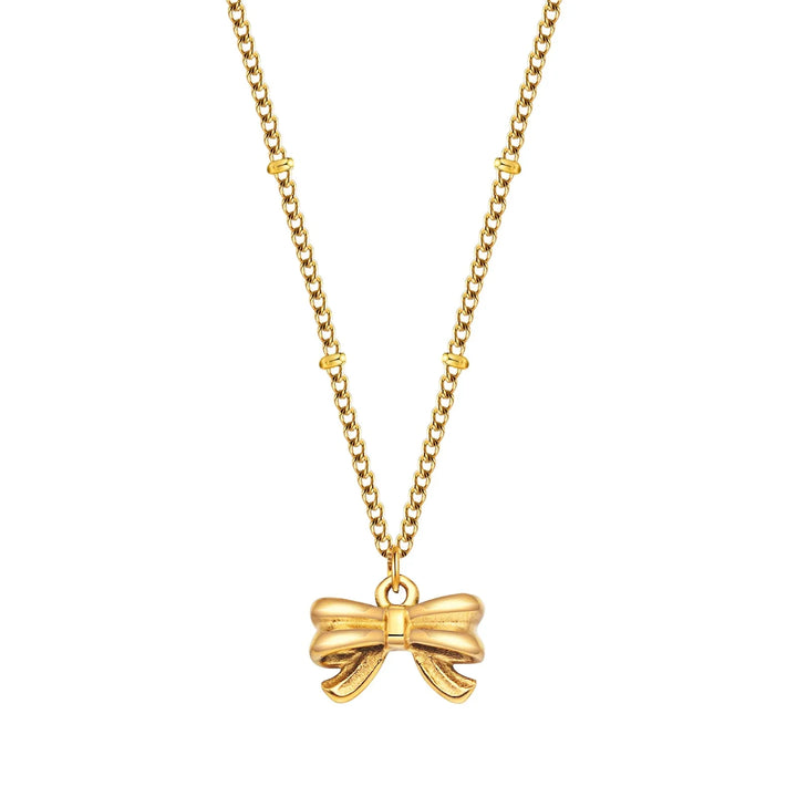 14k Dainty Feminine Bow Necklace