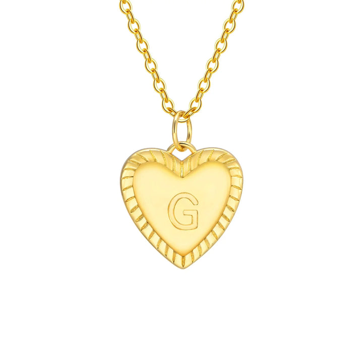 14k Dainty Heart Pendant Letter Initial Necklace