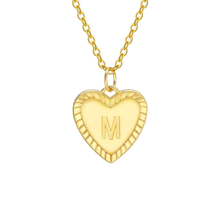 14k Dainty Heart Pendant Letter Initial Necklace