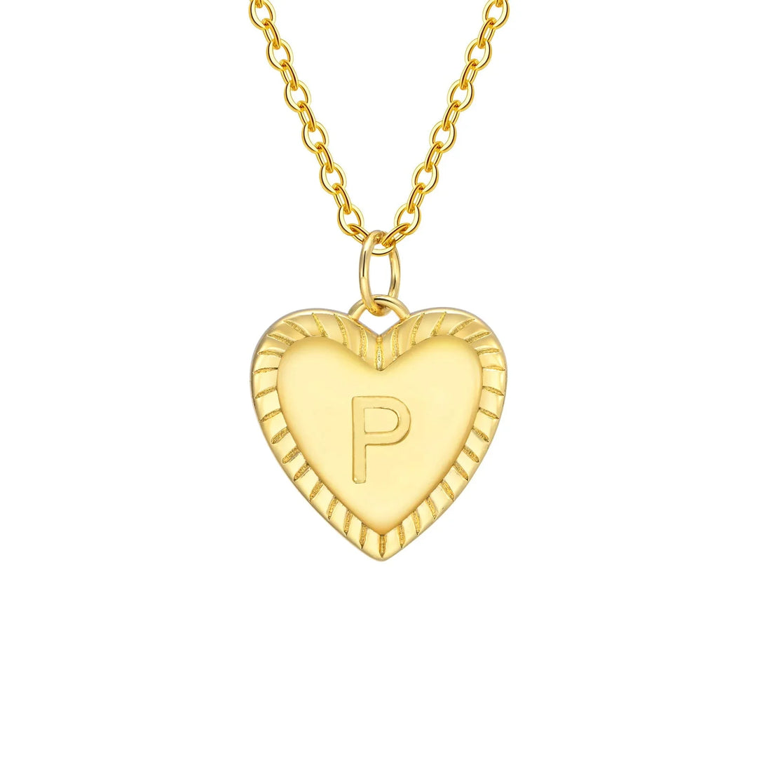 14k Dainty Heart Pendant Letter Initial Necklace
