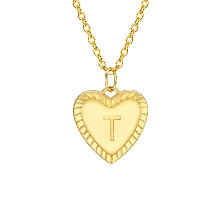 14k Dainty Heart Pendant Letter Initial Necklace