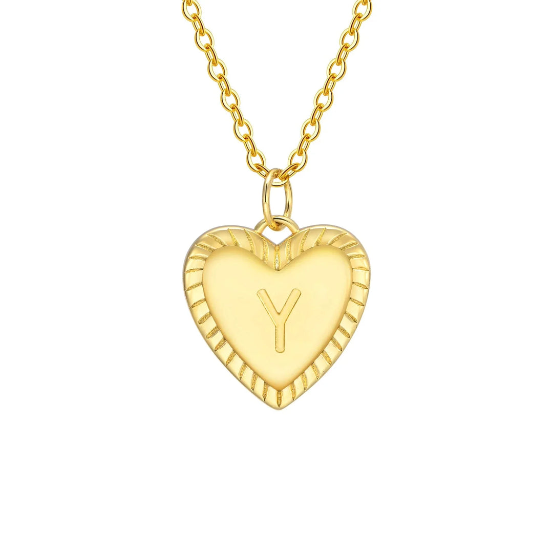 14k Dainty Heart Pendant Letter Initial Necklace