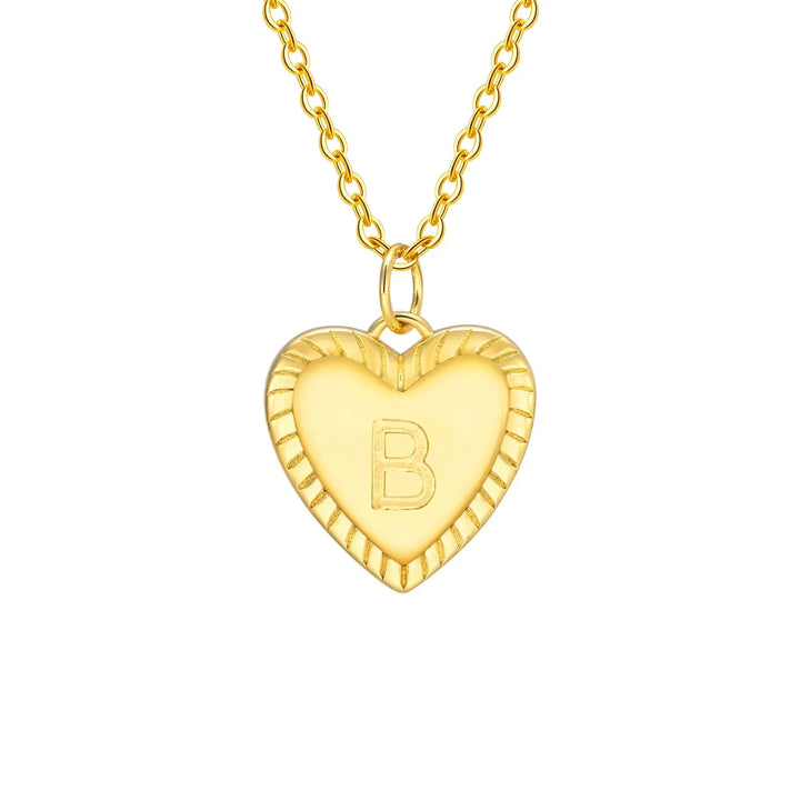 14k Dainty Heart Pendant Letter Initial Necklace