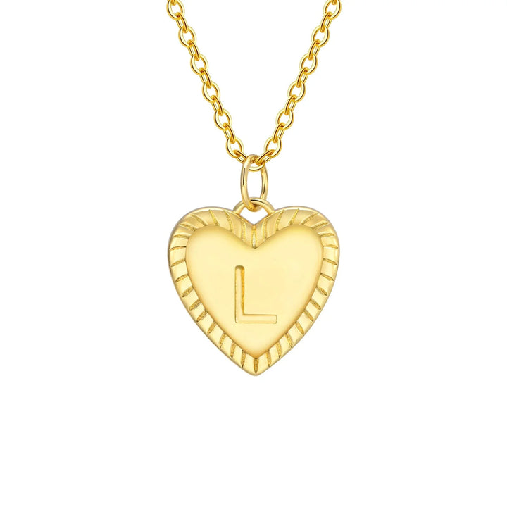 14k Dainty Heart Pendant Letter Initial Necklace