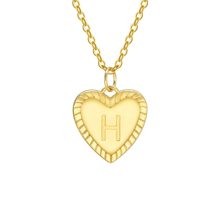 14k Dainty Heart Pendant Letter Initial Necklace