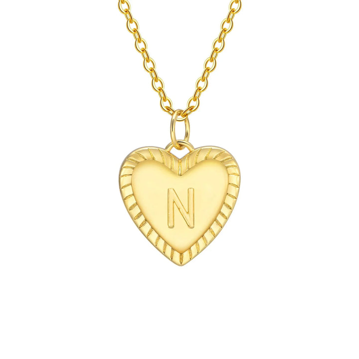 14k Dainty Heart Pendant Letter Initial Necklace