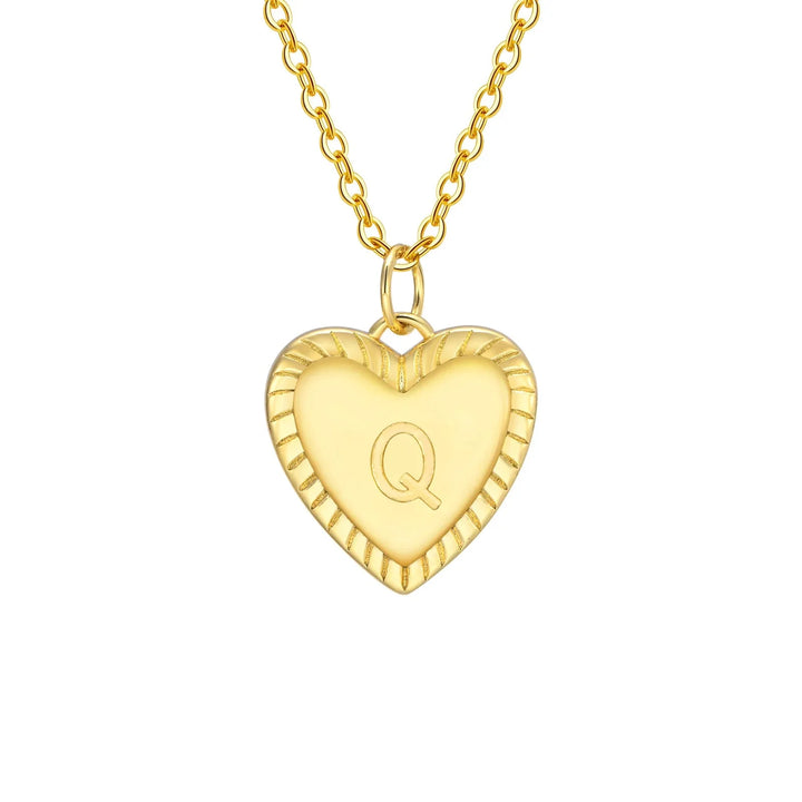 14k Dainty Heart Pendant Letter Initial Necklace