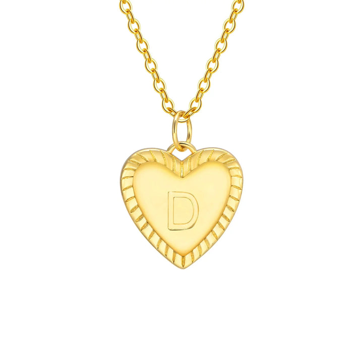 14k Dainty Heart Pendant Letter Initial Necklace