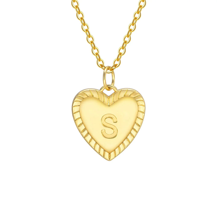 14k Dainty Heart Pendant Letter Initial Necklace