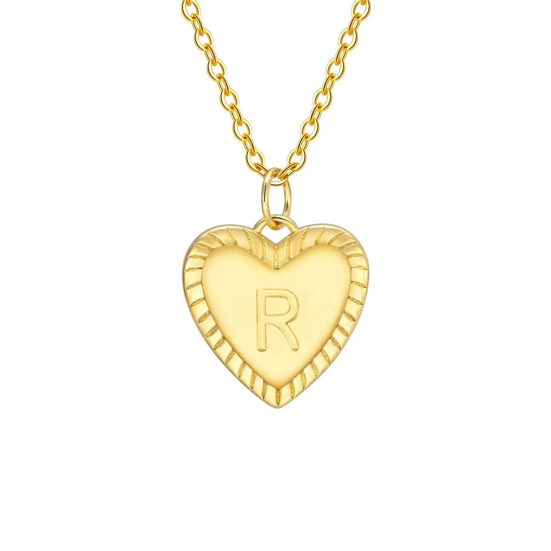 14k Dainty Heart Pendant Letter Initial Necklace
