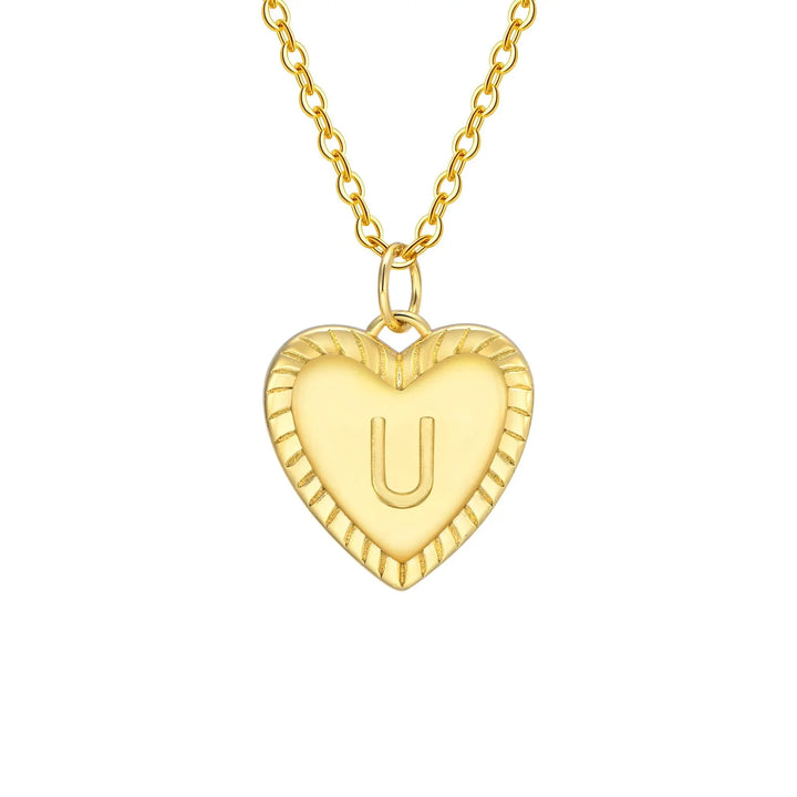 14k Dainty Heart Pendant Letter Initial Necklace