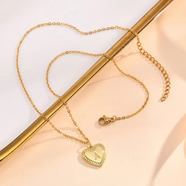 14k Dainty Heart Pendant Letter Initial Necklace