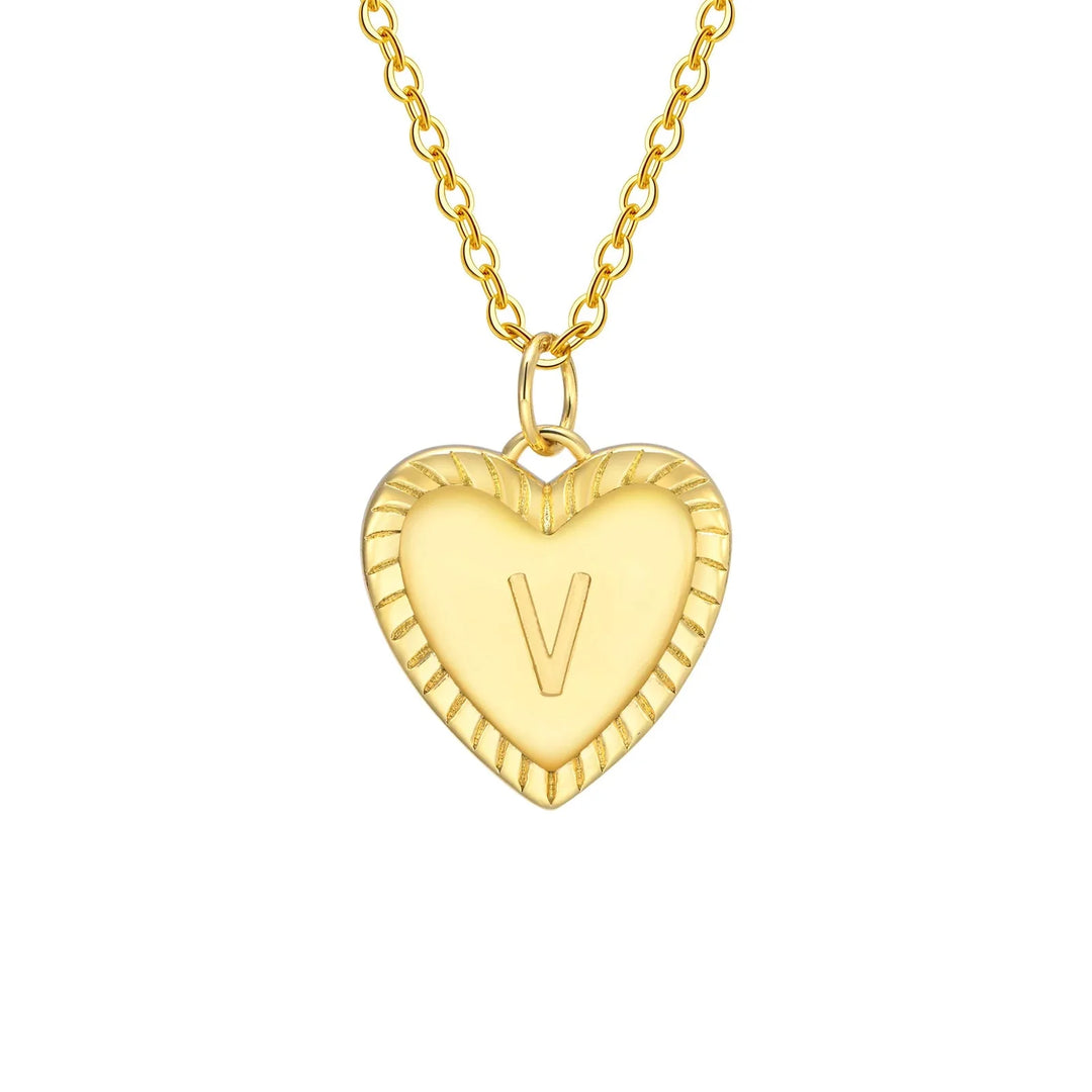 14k Dainty Heart Pendant Letter Initial Necklace