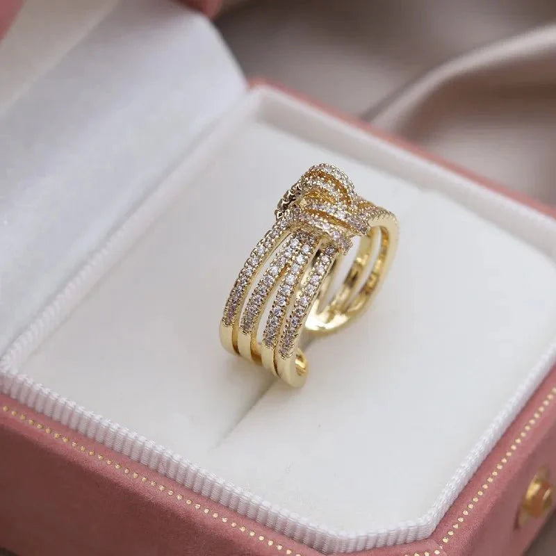 14k Dainty Layered Diamond Knot Ring