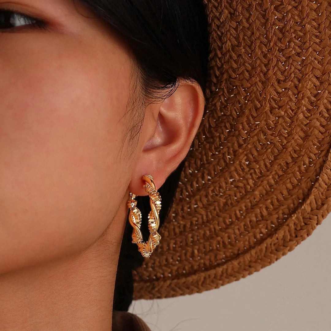 14k Deluxe Textured Spiral Hoop Earrings