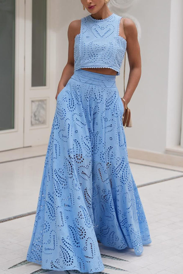 Monica Secrets | Embroidered Top & High-Waist Maxi Skirt Set