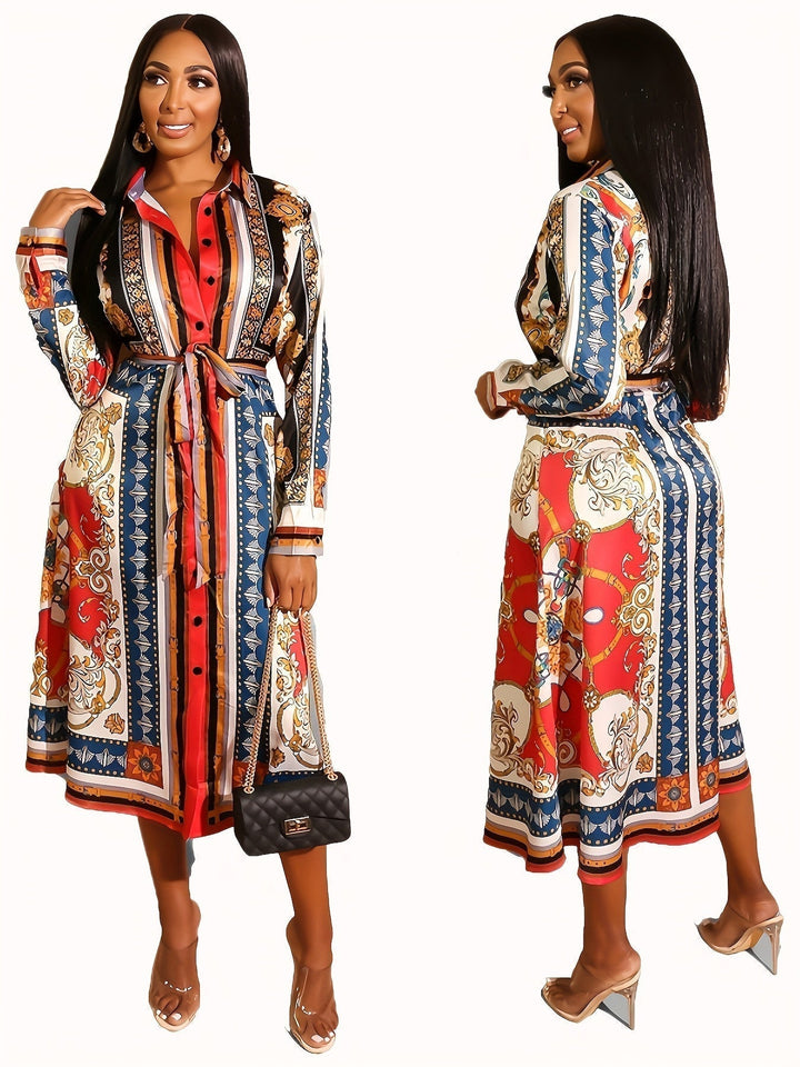 Monica Secrets | Mid-Calf Long Sleeve Shirt Dress