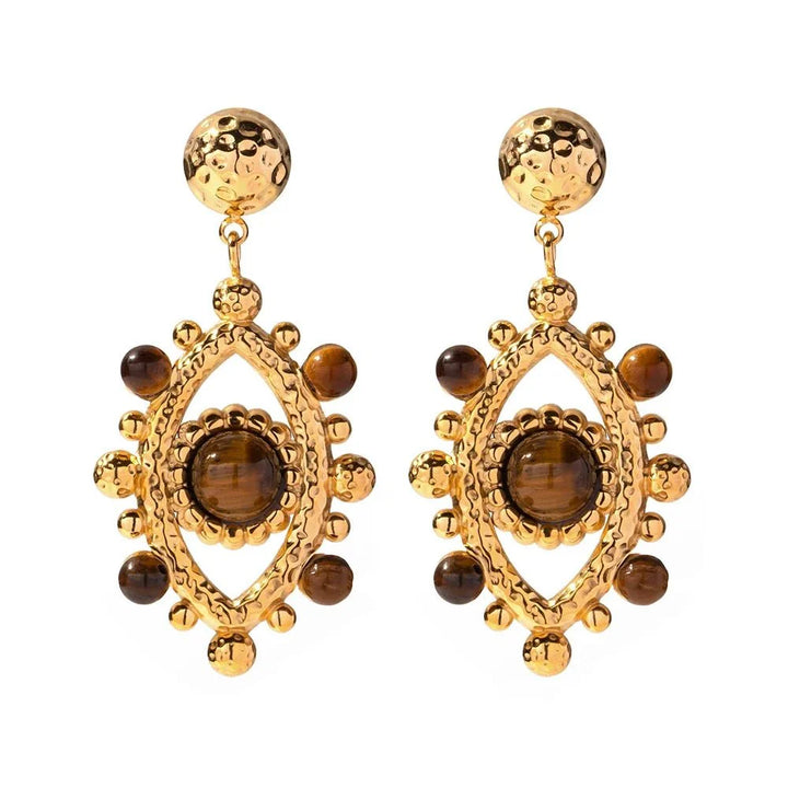 18k Boho Evil Eye Bead Accented Earrings