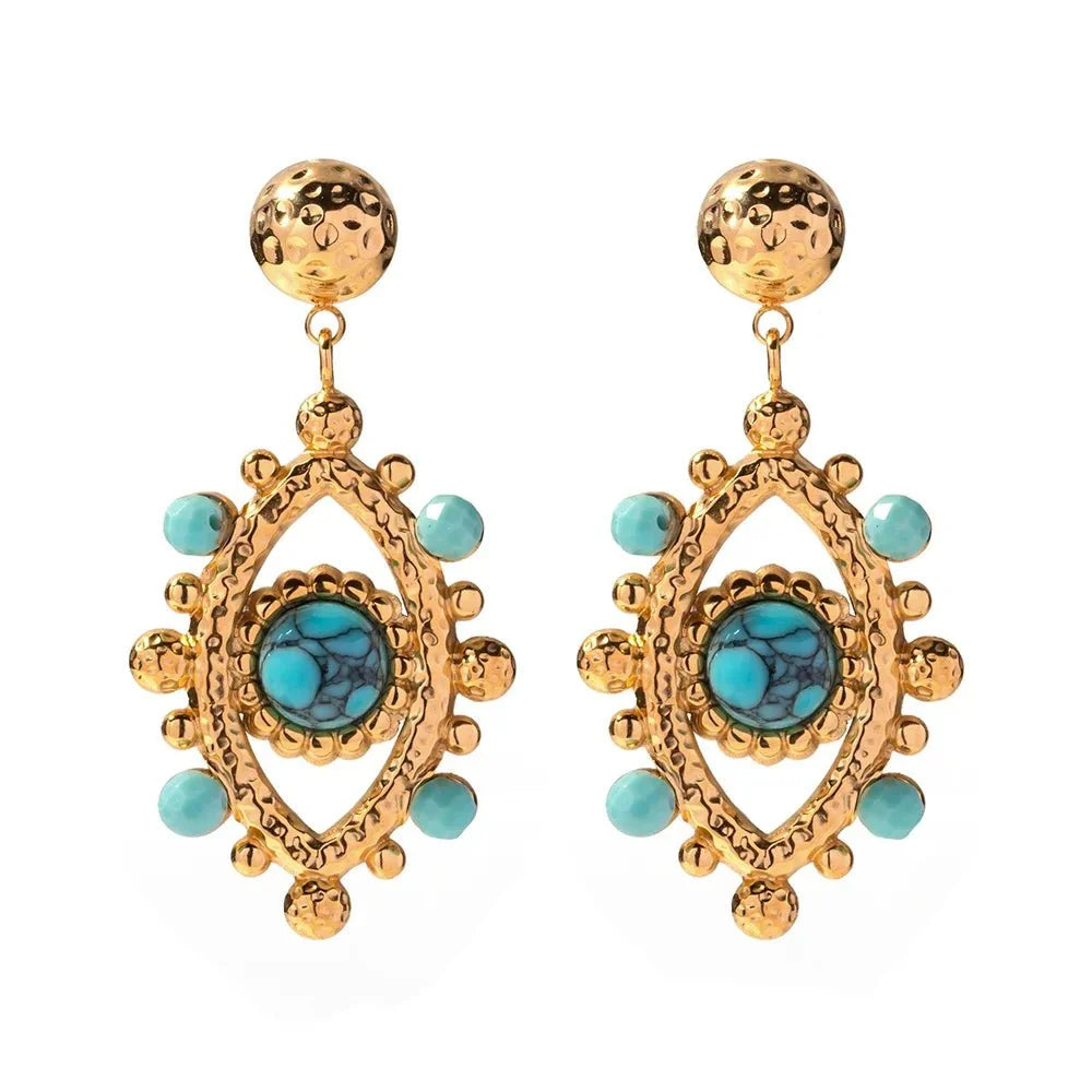 18k Boho Evil Eye Bead Accented Earrings