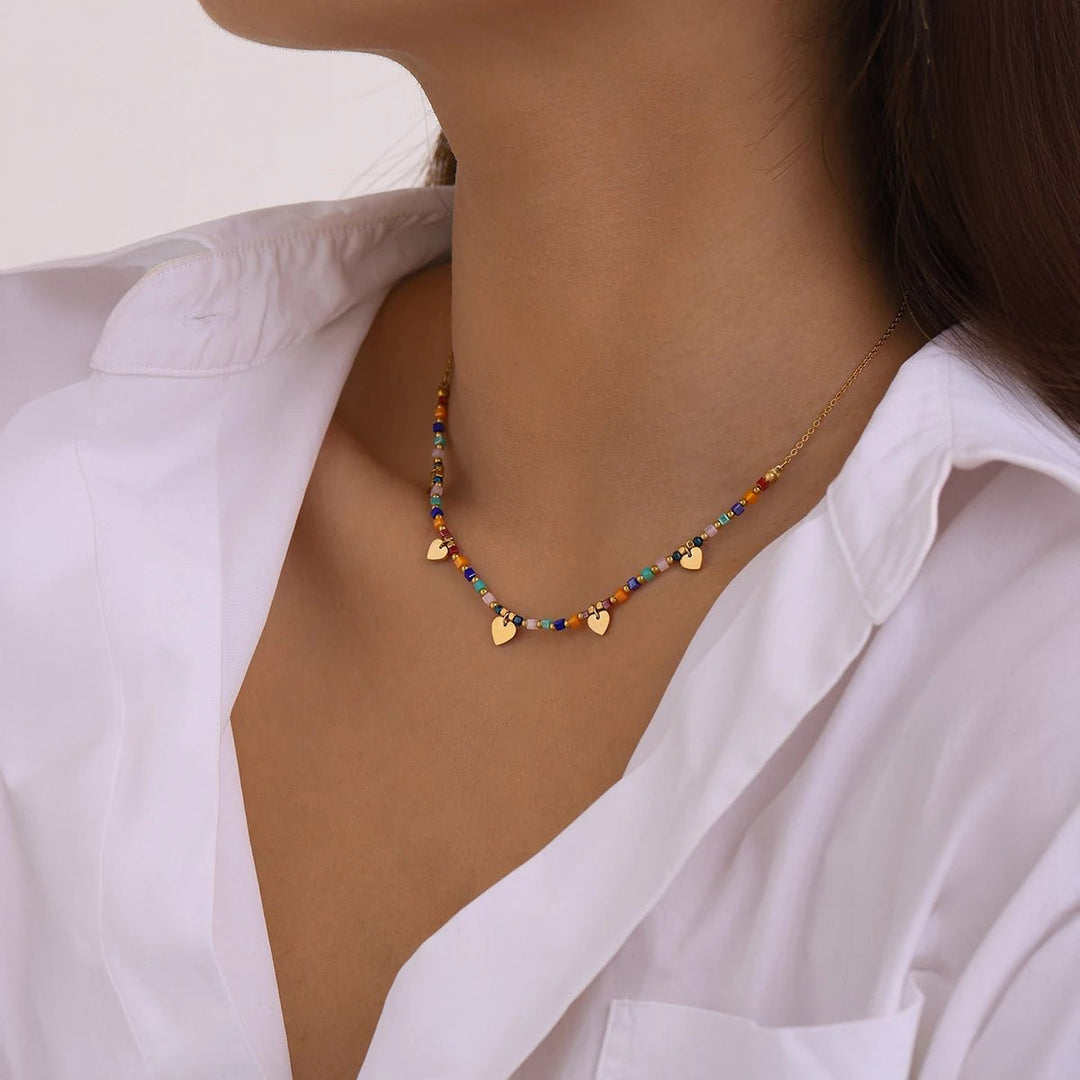 18k Boho Inspired Colorful Heart Necklace