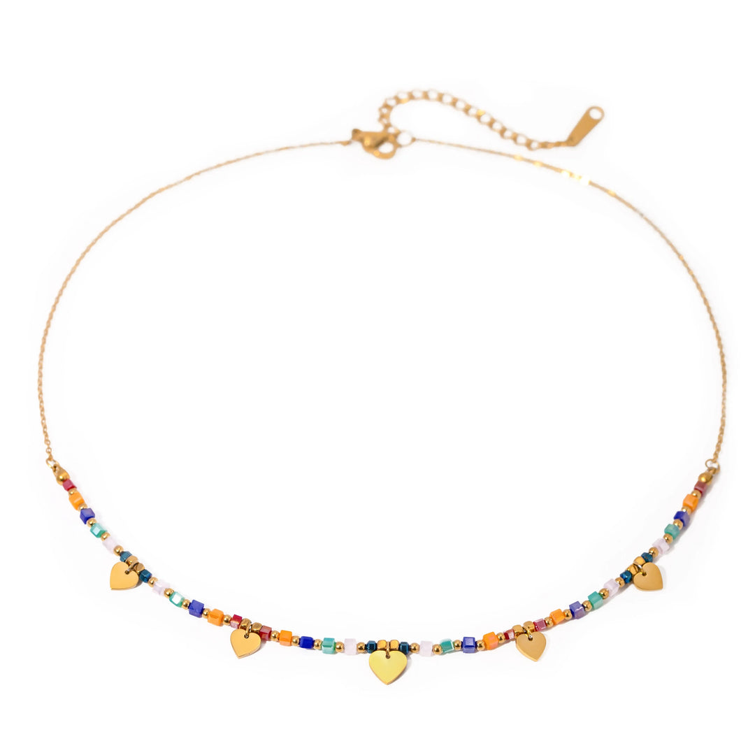 18k Boho Inspired Colorful Heart Necklace