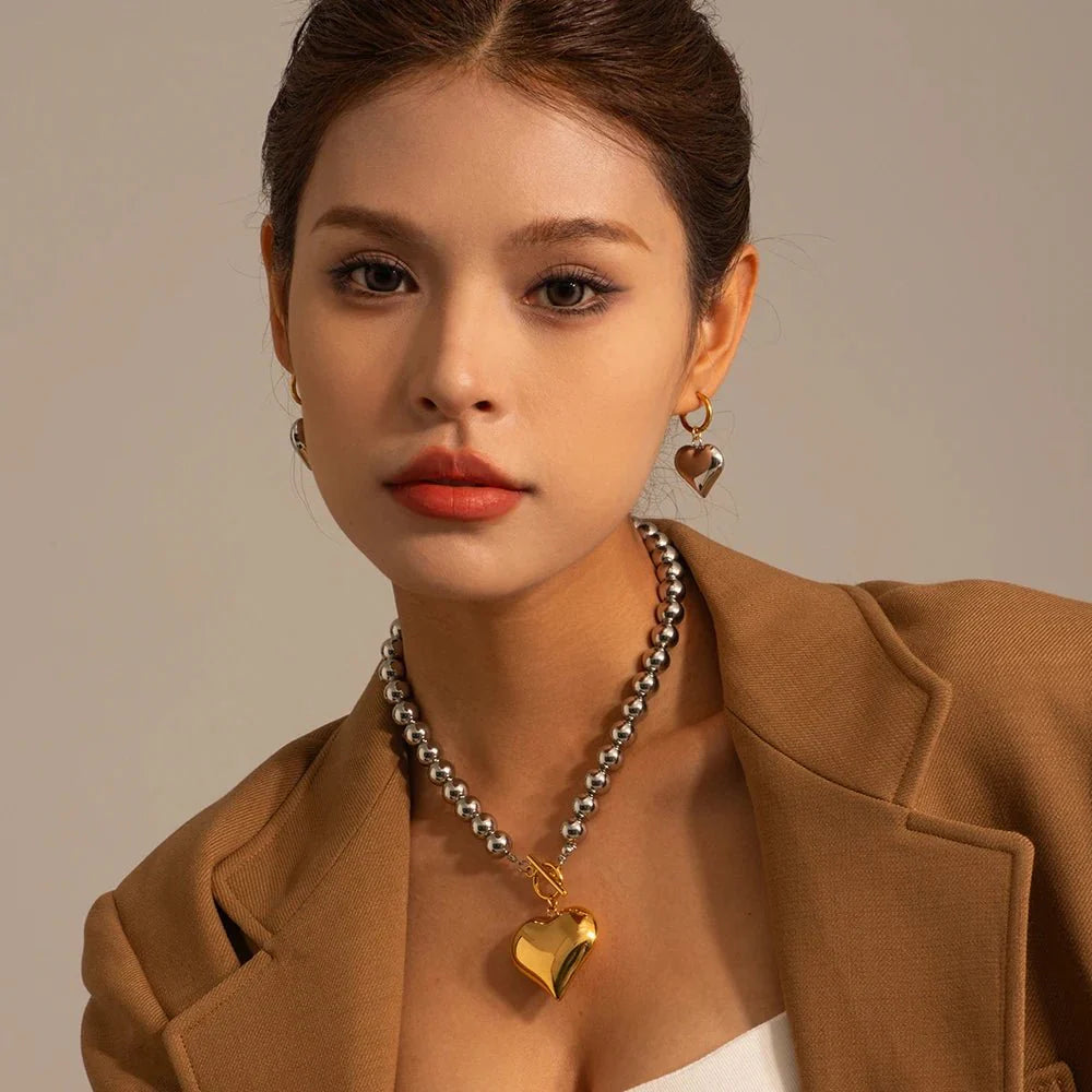18k Chunky Silver & Gold Heart Necklace