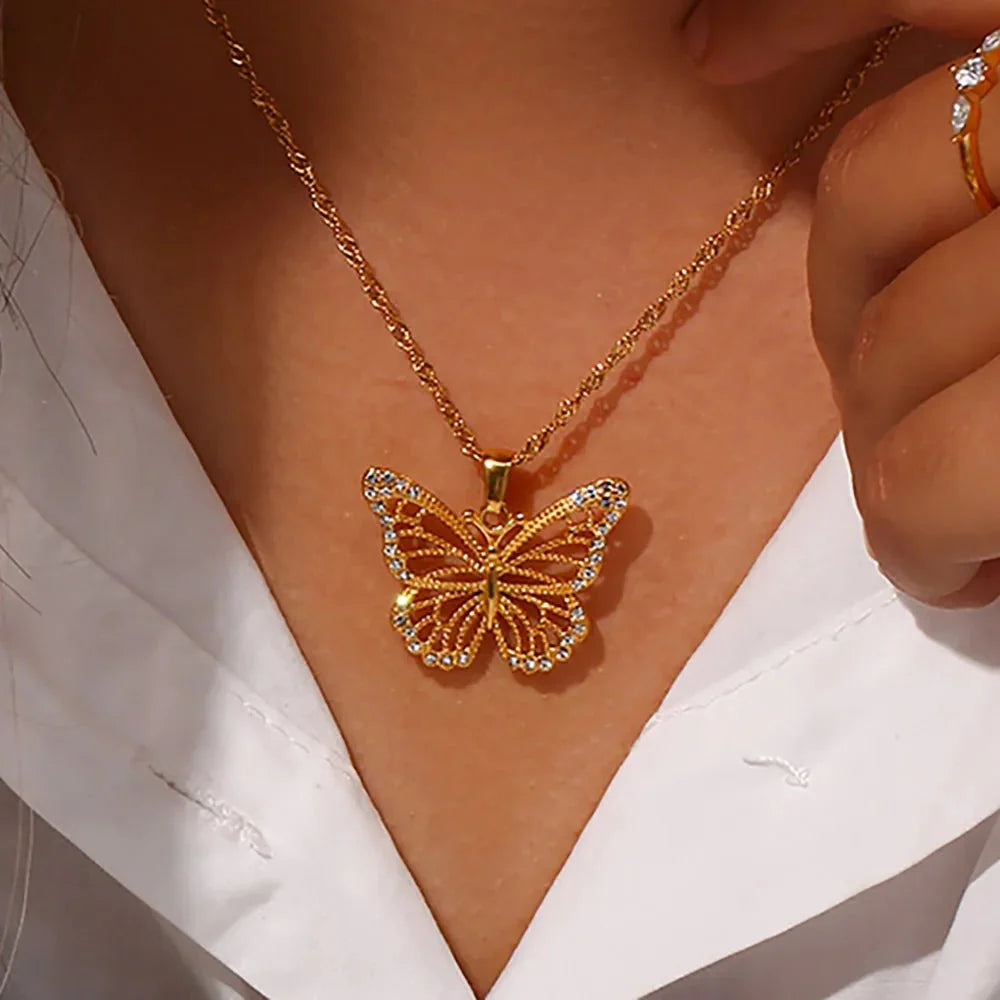 18k Diamond Accented Butterfly Necklace