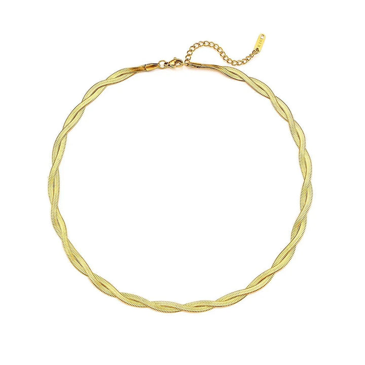18k Interwoven Herringbone Chain Necklace and Bracelet Set