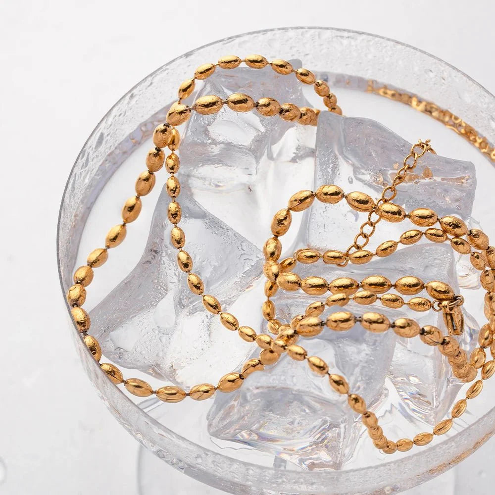 18k Layered Gold Beaded Necklace
