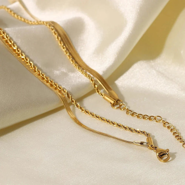 18k Layered Herringbone & Rope Chain Necklace