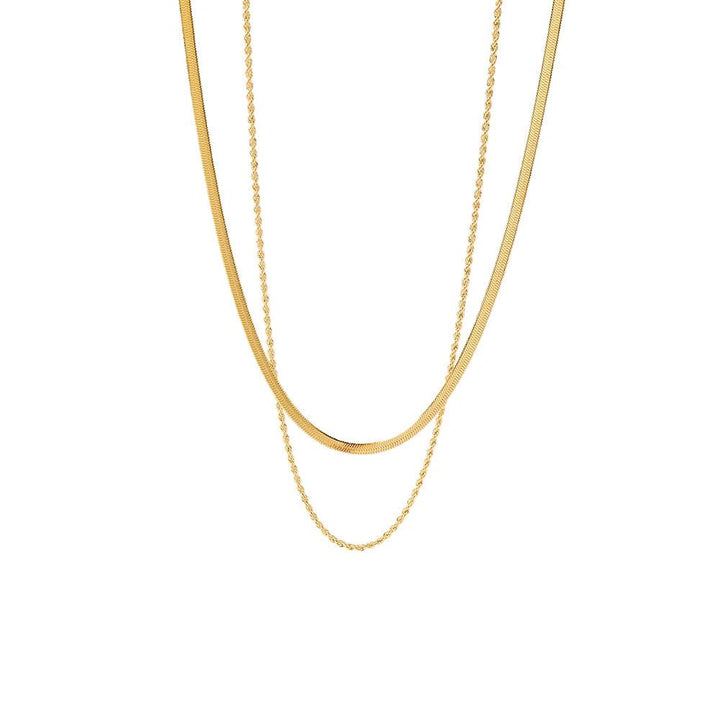 18k Layered Herringbone & Rope Chain Necklace
