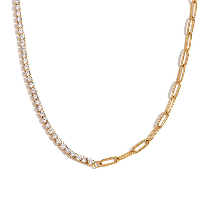 18k Paperclip Chain Tennis Necklace, Bracelet, and Earrings