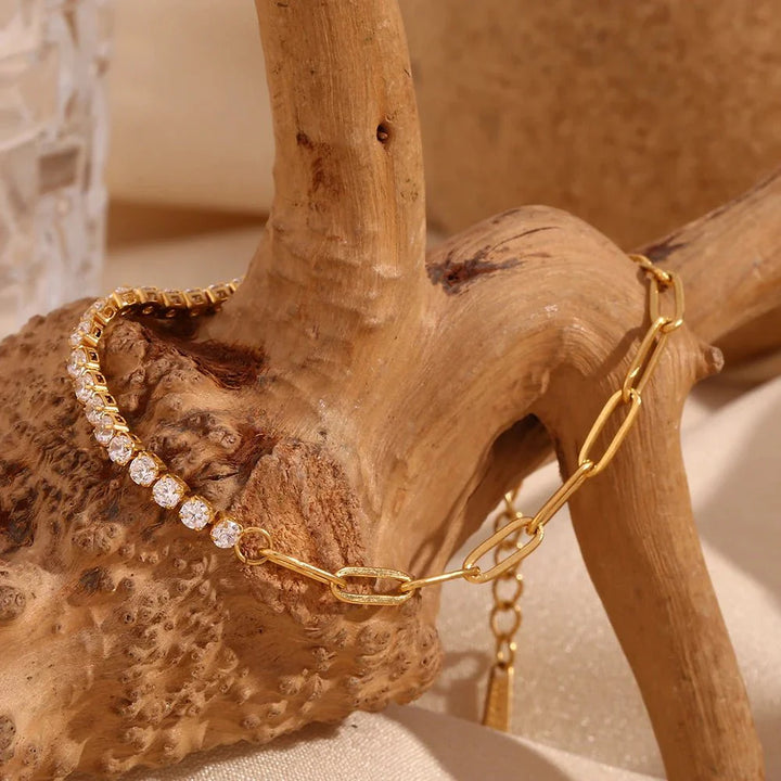 18k Paperclip Chain Tennis Necklace, Bracelet, and Earrings