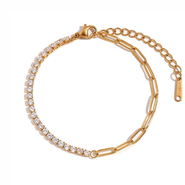 18k Paperclip Chain Tennis Necklace, Bracelet, and Earrings