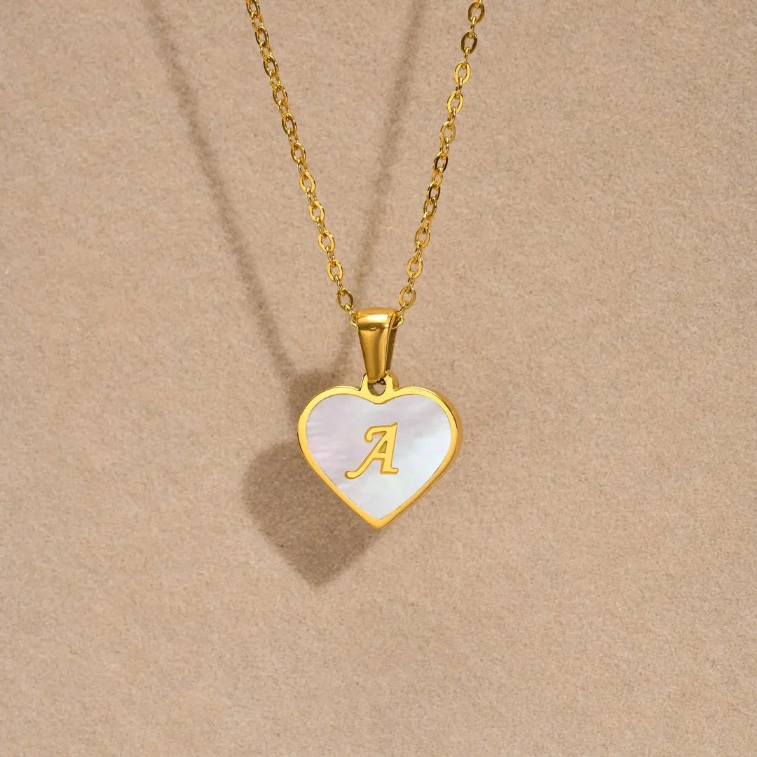 18k Pearl Heart Initial Letter Necklace