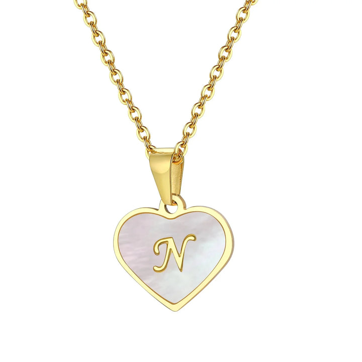 18k Pearl Heart Initial Letter Necklace